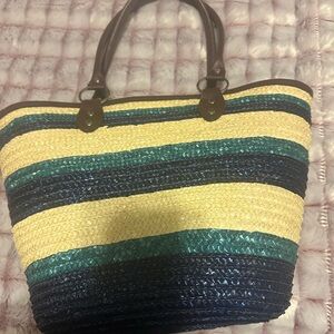 Striped Woven Tote Bag